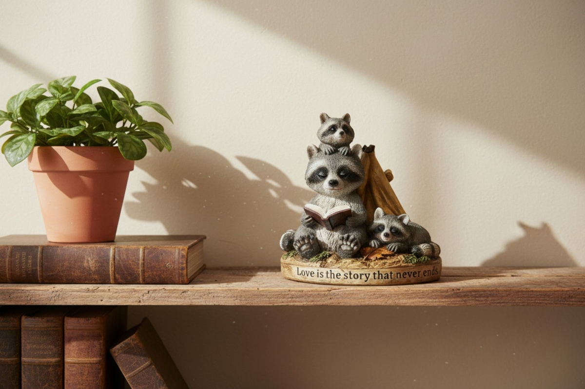 15792 BEDTIME STORY RACCOON CAMP Figurine
