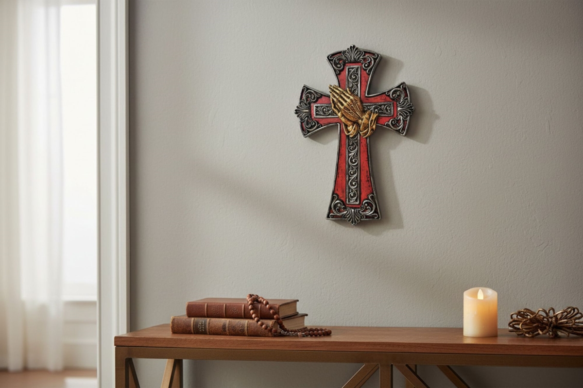 18001 Dlc Cross Golden Praying Hands
