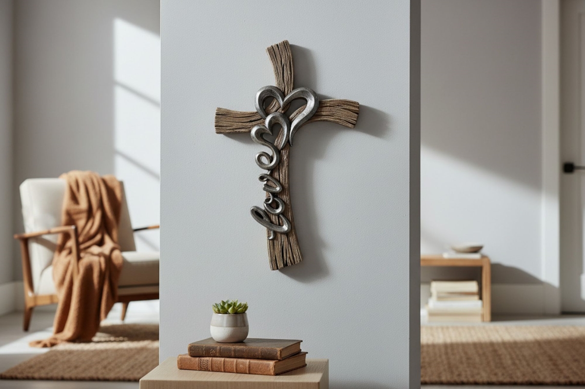18012 Dlc Cross Heart Love Wood