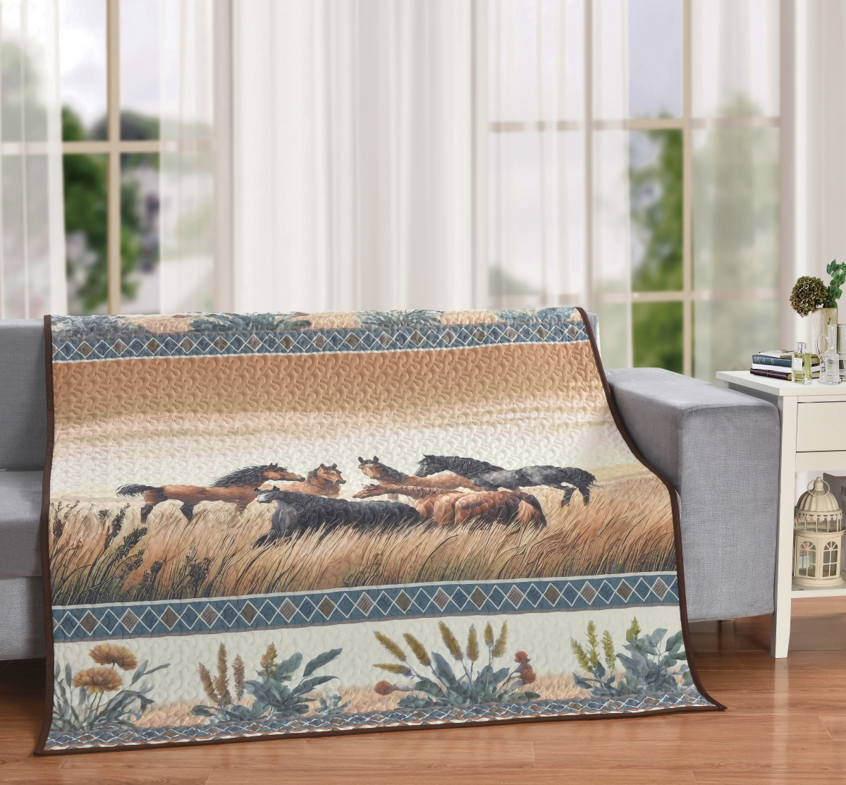 Wild Horse Prairie Quilt Throw  Resting Horses Design