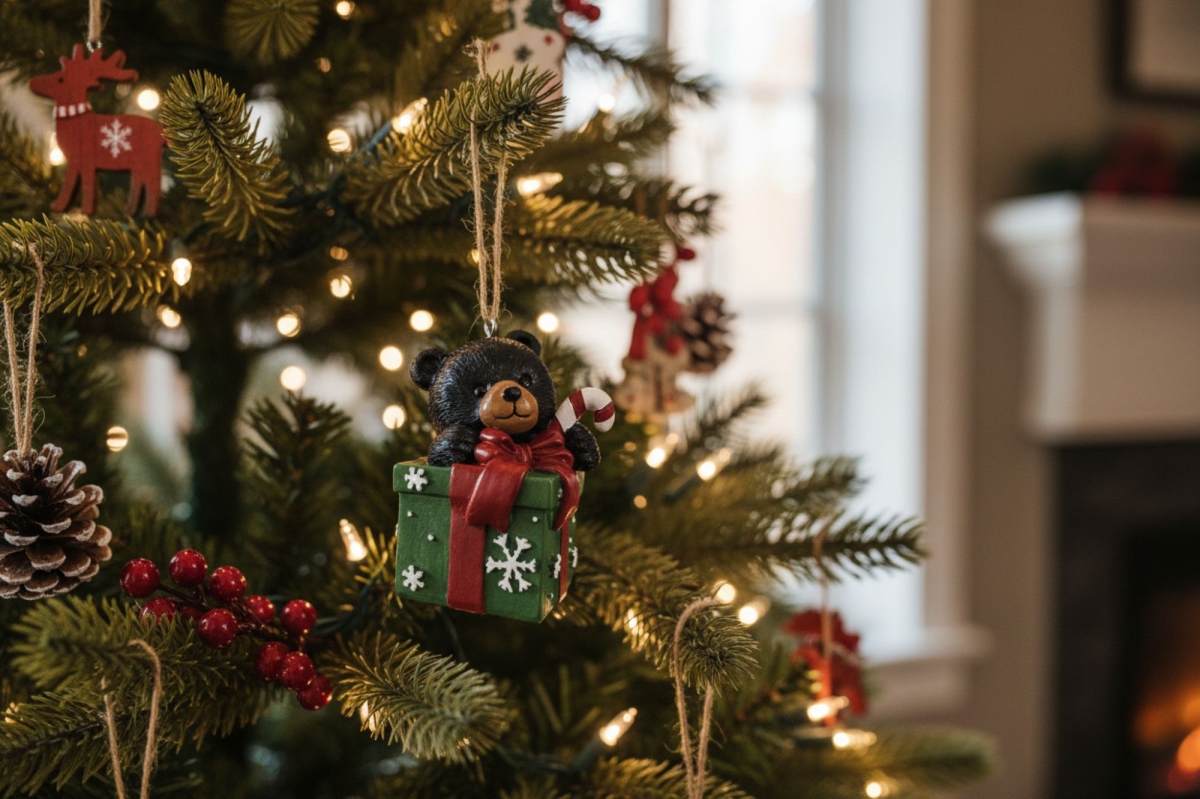17093 D L C Christmas Ornament Bear With Gift Box
