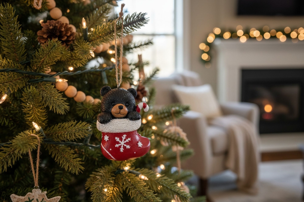 17095 D L C Christmas ORNAMENT BEAR IN STOCKING