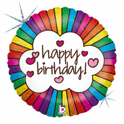 Betallic 72228 18 in. Retro Rainbow Birthday Holo Flat Foil Balloon, Pack of 5