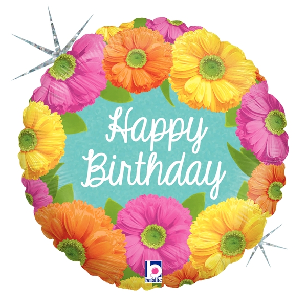 Betallic 78814 18 in. Bright Birthday Blooms Holo Flat Foil Balloon, Pack of 5