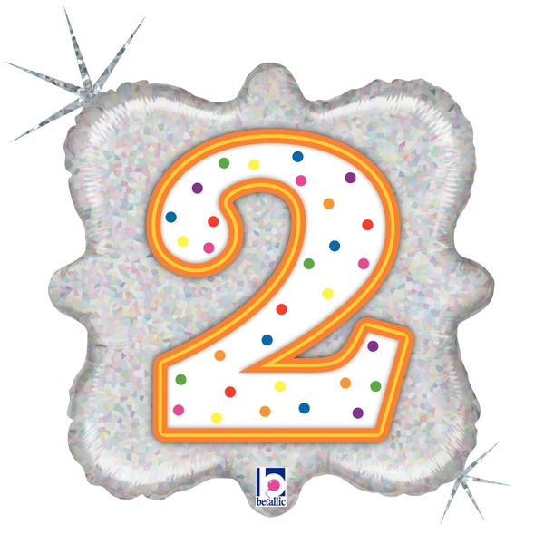 Betallic 78804 18 in. Candle 2 Number Holo Foil Balloon, Pack of 5