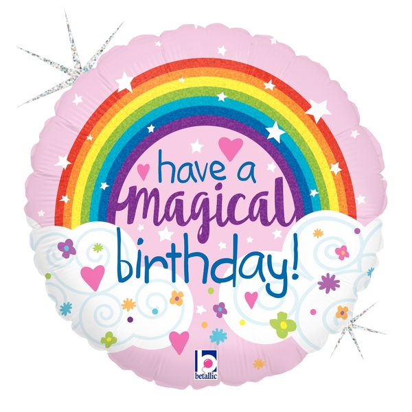 Betallic 91873 18 in. Magical Rainbow Birthday Holo Flat Foil Balloon, Pack of 5