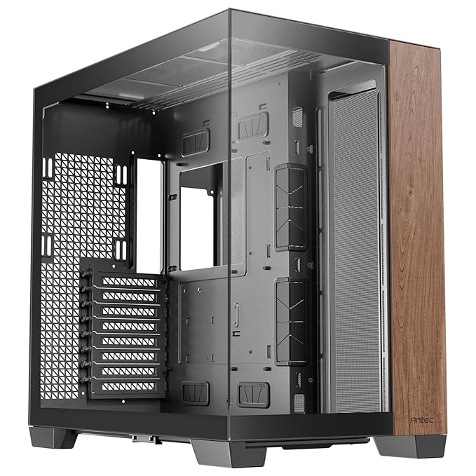 C8 CURVE WOOD Wooden Front Panel - Super Wide Angle Single Curved Glass - Radiator Support - RTX 40 Compatible - Full-Tower E-ATX PC Case - Black