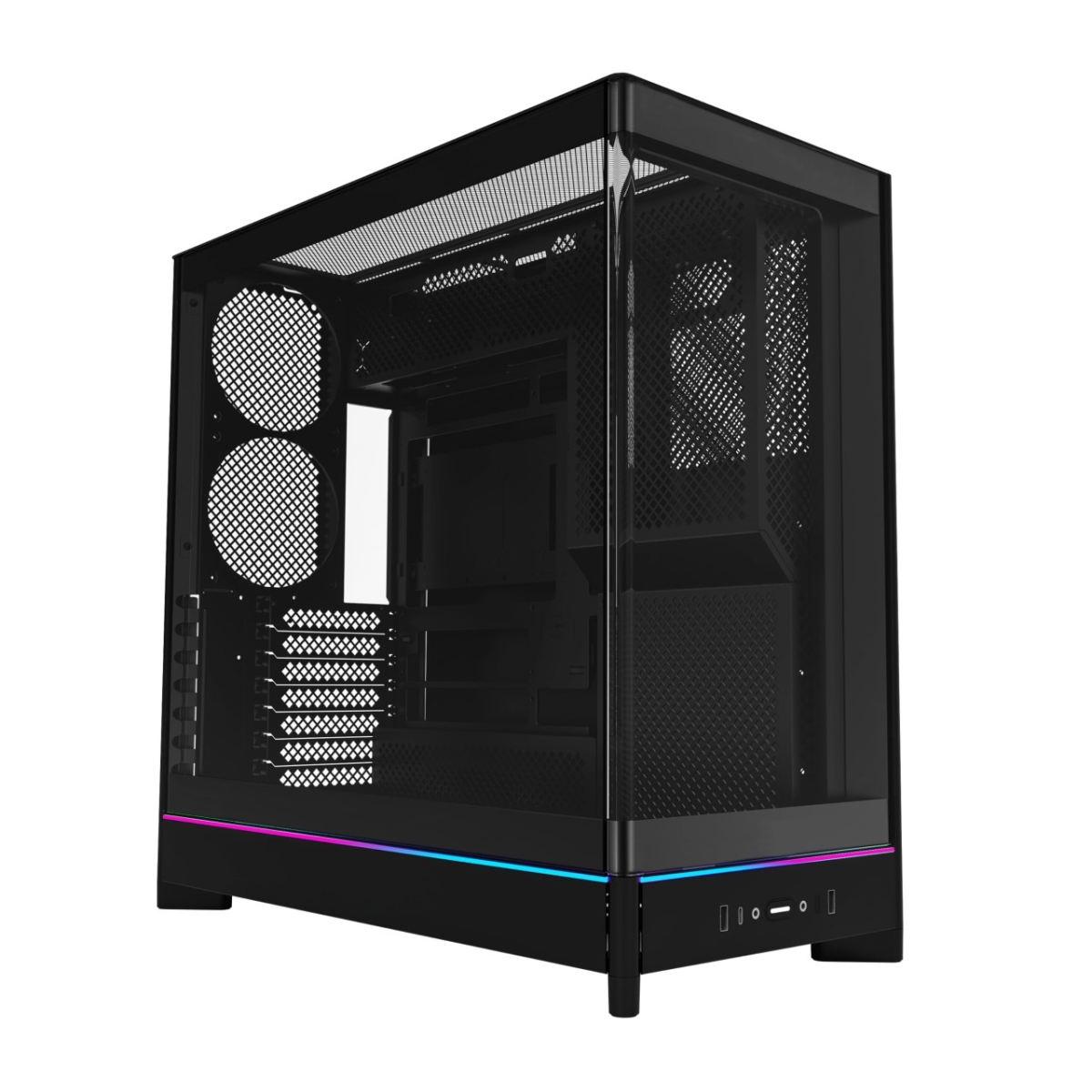 Picture of Montech HS02B ATX Mid-Tower PC Case Gaming High-Airflow Reversible Layout Sturdy Curved Tempered Glass Front Panel Sink-in Design Tool Less Panels - Black