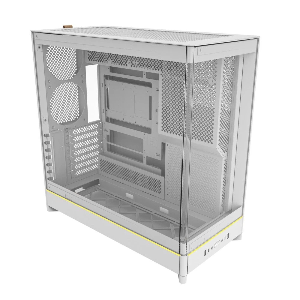 Picture of Montech HS02W High-Airflow Reversible Layout Sturdy Curved Tempered Glass Front Panel Sink-in Design Tool Less Panels ATX Mid-Tower PC Gaming Case - White