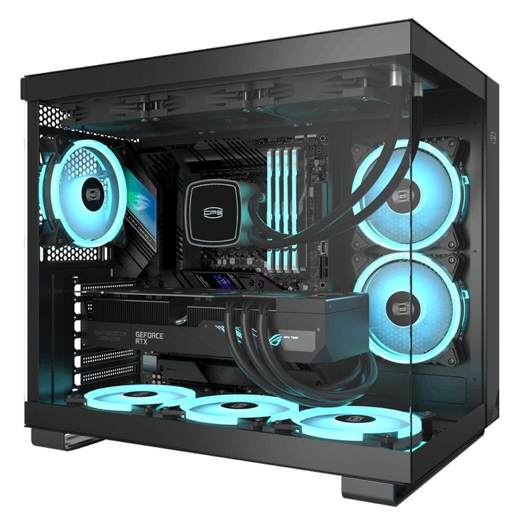 Picture of Pccooler C3T500 ARGB BK Dual Chamber Mid Tower ATX Desktop Computer Case with 6 ARGB Fans Pre-Installed - Black