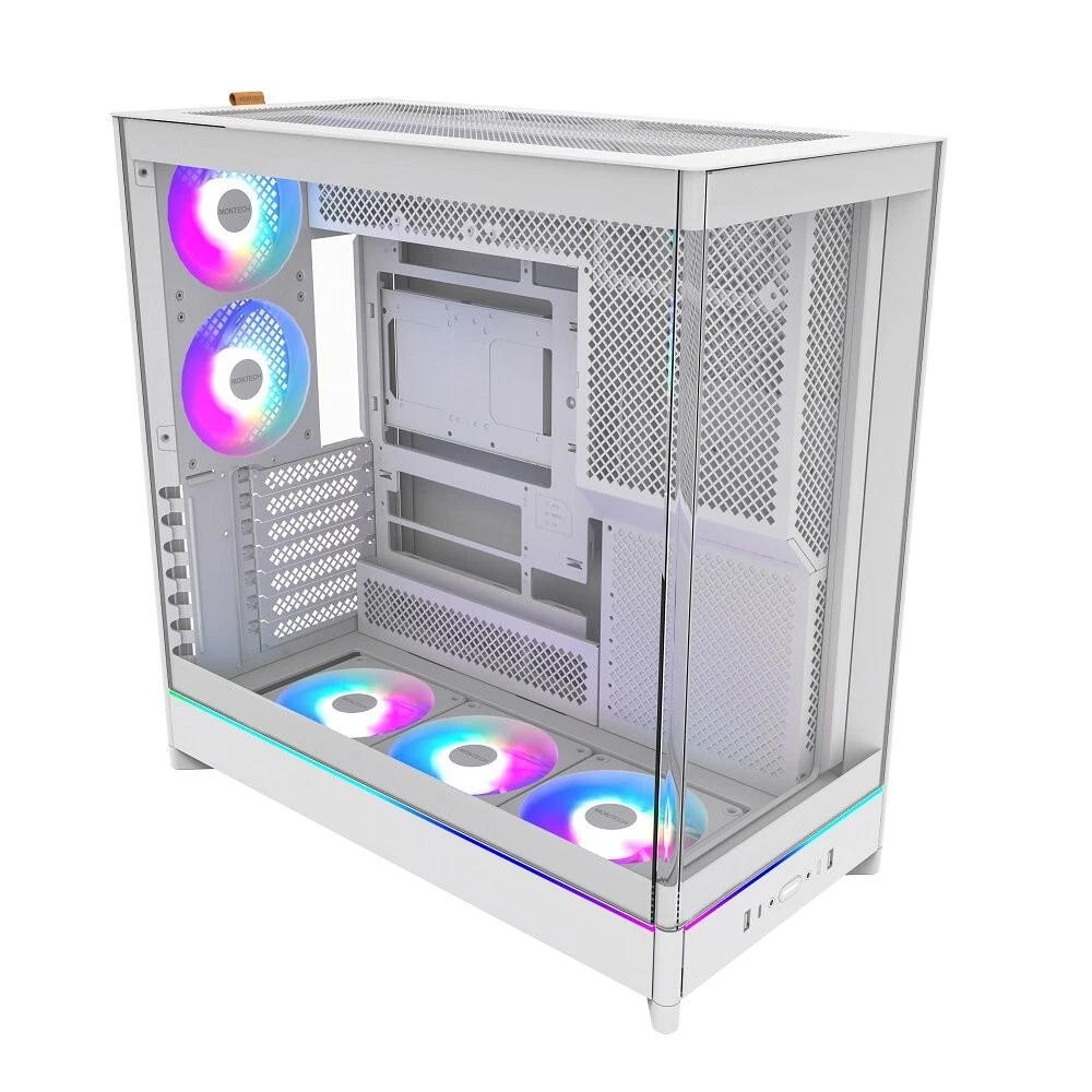 Picture of Montech HS02PW High-Airflow Reversible Layout Sturdy Curved Tempered Glass Pre-Installed Sink-in Design Tool Less Panels ATX Mid-Tower PC Case Gaming - White