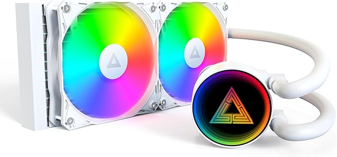 2 x 120 mm ARGB Fans CPU Liquid Cooler - 240 mm AIO with Infinity Mirror Design, 3100RPM Pump, Intel & AMD Support - White