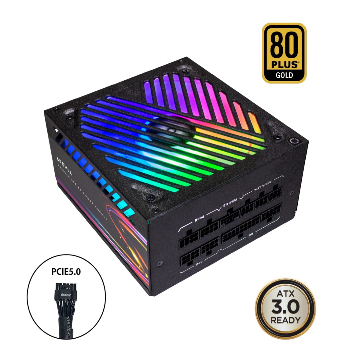 Picture of Apevia ATX-PM1200W ATX3.0 PCIE5 1200W ATX 3.0 & PCIE 5.0 Power Supply&#44; Black