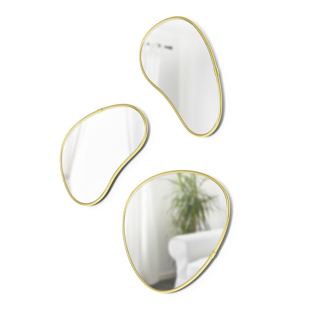 Picture of Umbra 1018566-104 Hubba Pebble Shaped Mirror, Brass - Set of 3