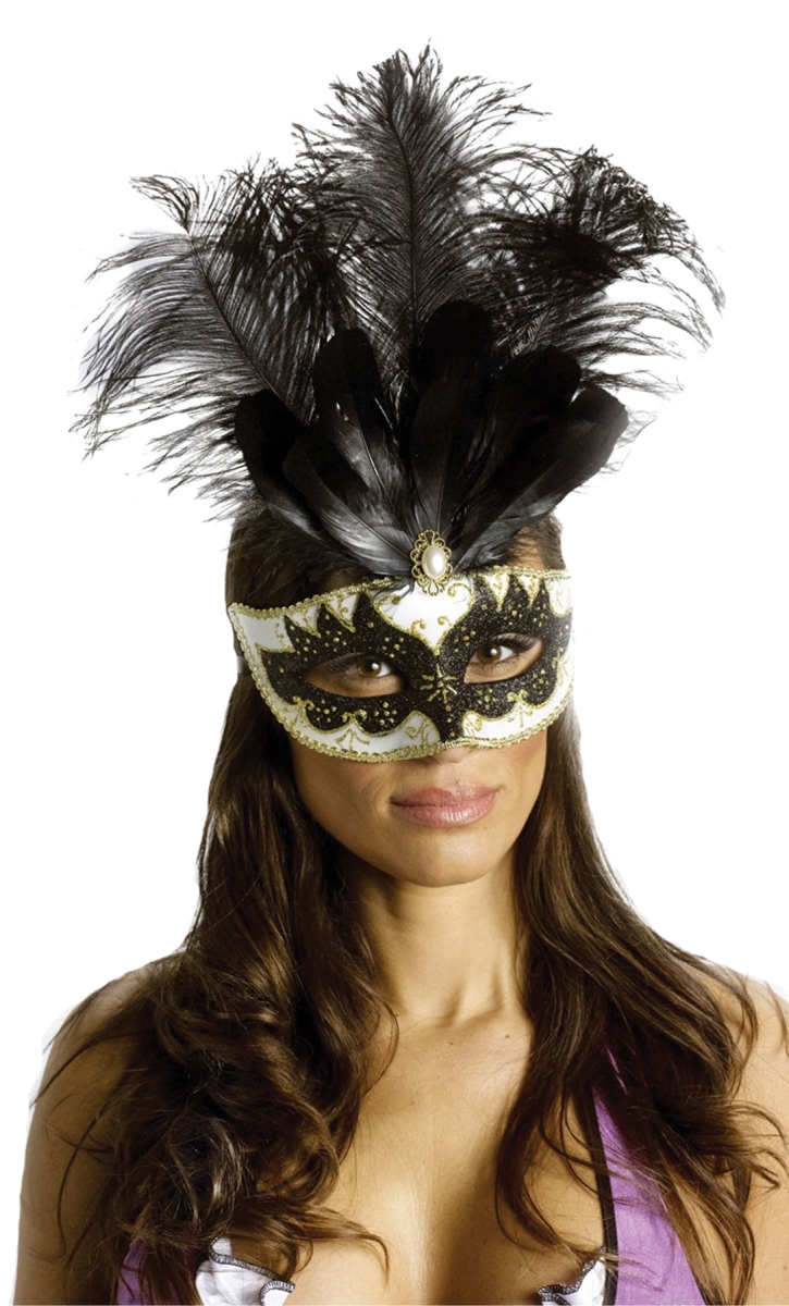 Picture of Morris Costumes FW93211BSV Carnival Big Feather Black & Gold Mask