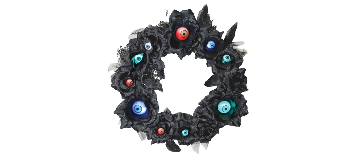 Picture of Morris SS75285 15 in. Halloween Black Wreath with Lightup Eyeballs