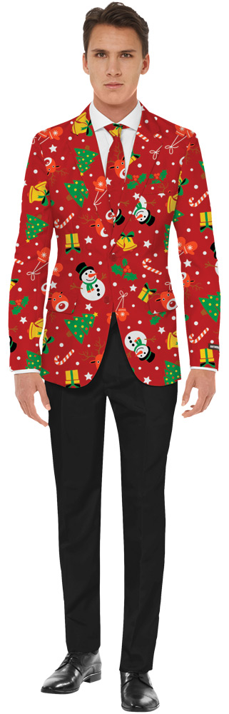 Christmas Red Icons Jacet with Tie, Large Size 54 -  PerfectPretend, PE3040938