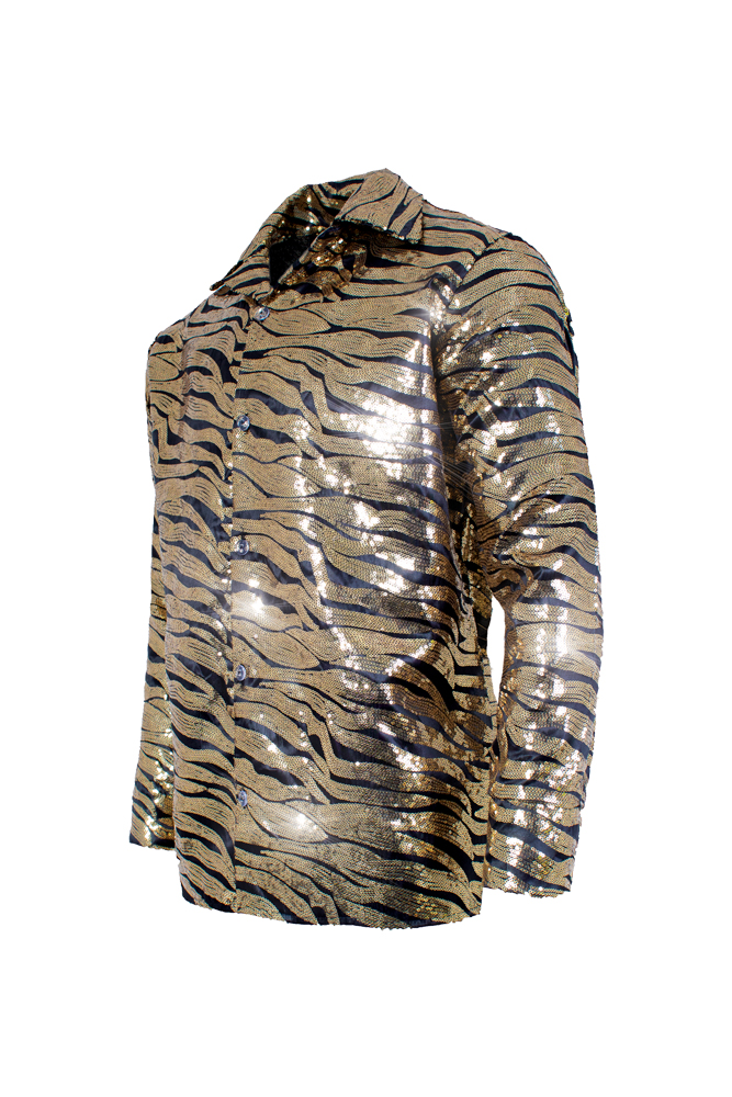 Picture of Underwraps UR30303 Gold Sequin Tiger Adult Shirt - Standard One Size Fits Most