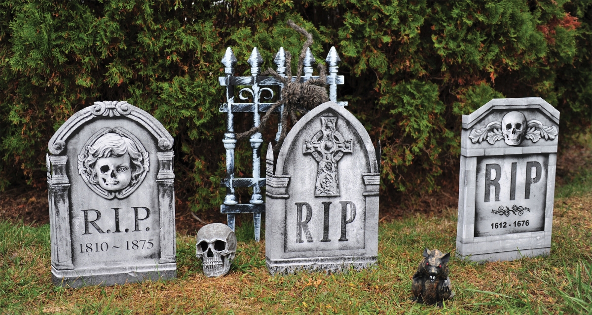 Picture of Fun World FW91595CS Photo-Realistic Tombstone Cross & Skull Set