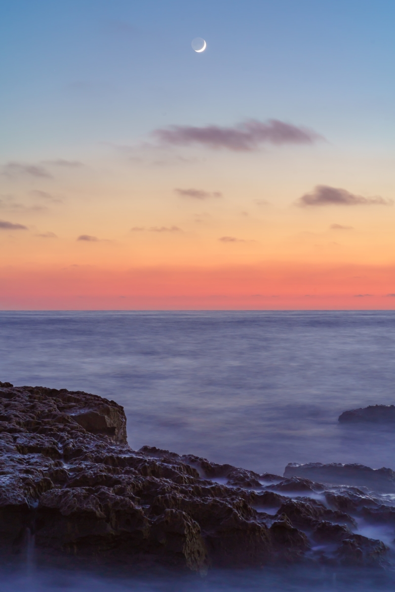 36 x 24 in. Ocean Beach, San Diego Moon Sunset Fine Print Wall Art