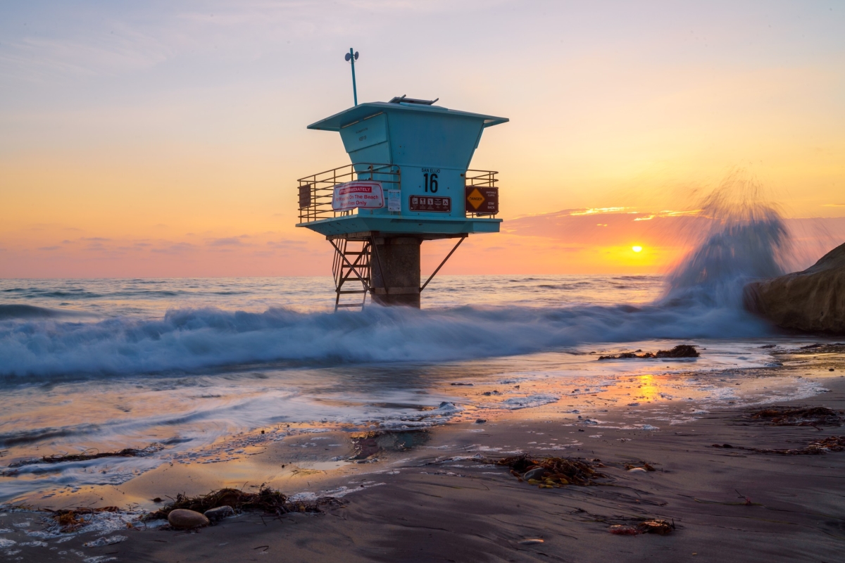 36 x 24 in. Moonlight Beach, Encinitas Sunset with Splash Fine Print Wall Art