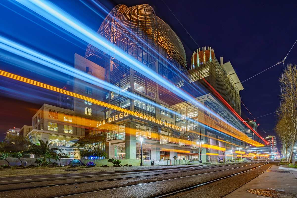 36 x 24 in. San Diego Central Library at Night Fine Print Wall Art