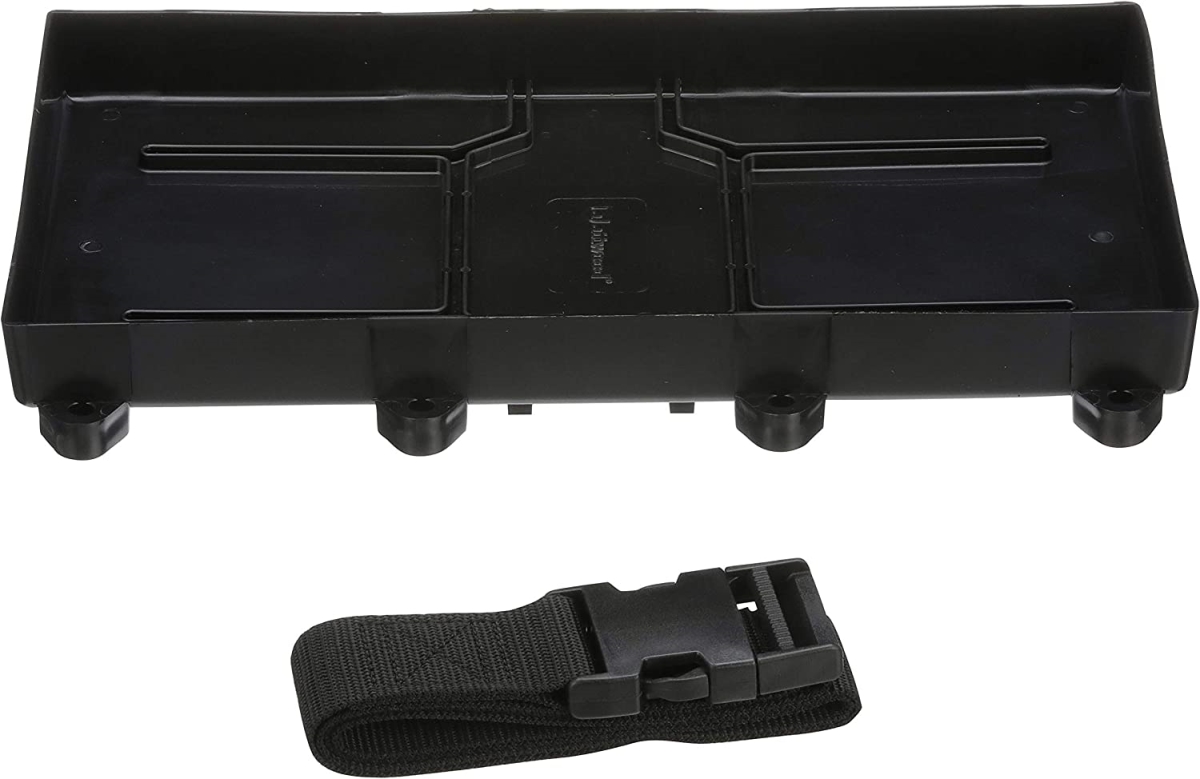 Battery Tray with Strap - Black - 12.88in. x 7in. - Heavy Duty Design