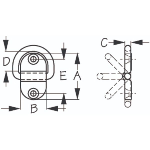 48615 2 Hole Stainless Steel Folding D-Ring for 3-048615-1