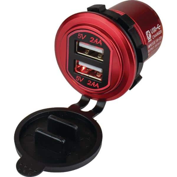 426504-1 Double USB Power Socket, Red