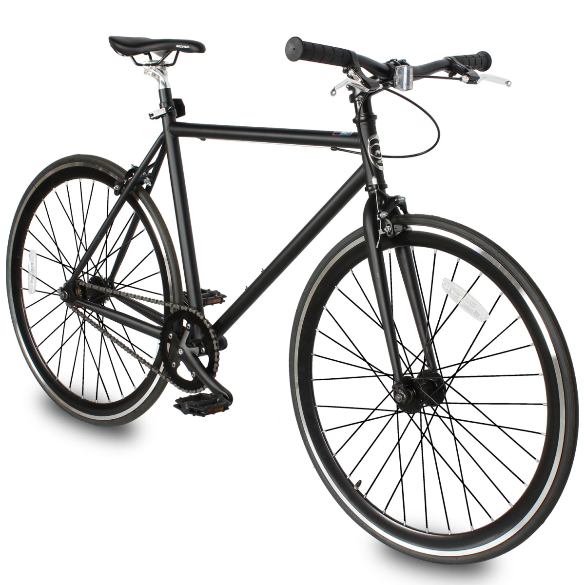 48 cm Hi-Ten Steel & Aluminum Frame Fixed Gear Road Bicycle, Matte Black & Black