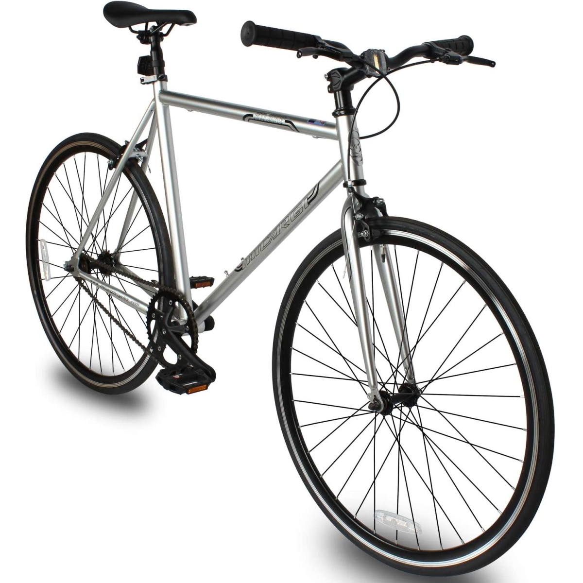 48 cm Hi-Ten Steel & Aluminum Frame Fixed Gear Road Bicycle, Chrome Silver