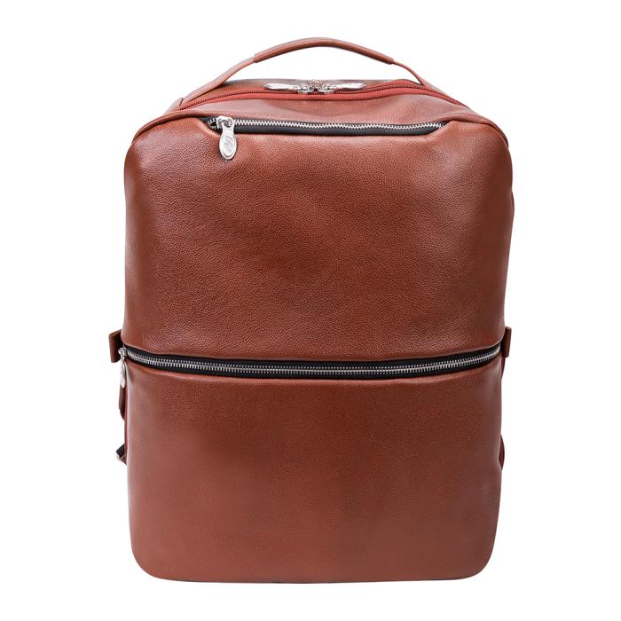 McKlein USA  17 in. U Series East Side Leather 2-in-1 Laptop & Tablet Convertible Cross-Body Travel Backpack, Brown