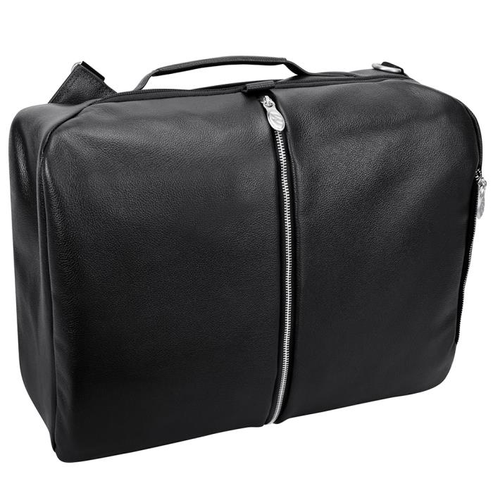 McKlein USA  17 in. U Series East Side Leather 2-in-1 Laptop & Tablet Convertible Travel Backpack & Cross-Body, Black