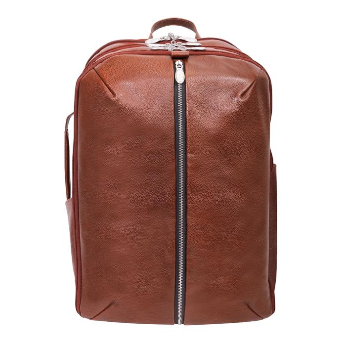 McKlein USA  17 in. U Series Englewood Leather Triple Compartment Carry-All Laptop & Tablet Weekend Backpack, Brown