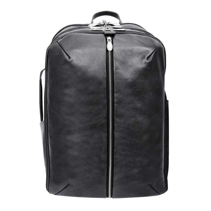 McKlein USA  17 in. U Series Englewood Leather Triple Compartment Carry-All Laptop & Tablet Weekend Backpack, Black