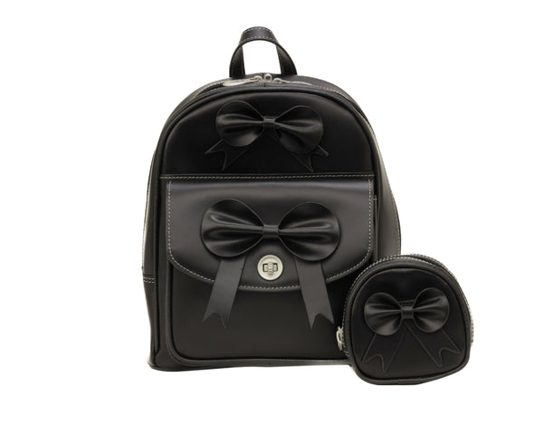 10.5 in. L Series Acadia Leather Mini Bow Backpack, Black