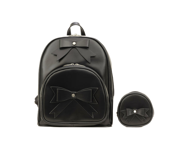 11.50 in. L Series Arches Leather Bow Backpack, Black
