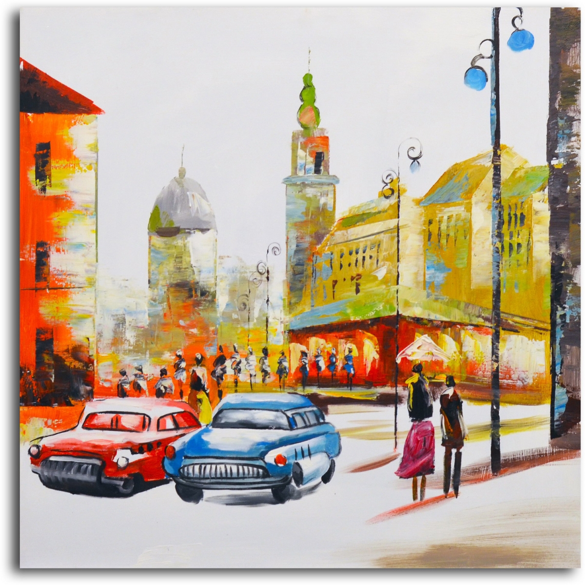 Sunday Drive Through Town Original Painting on Canvas