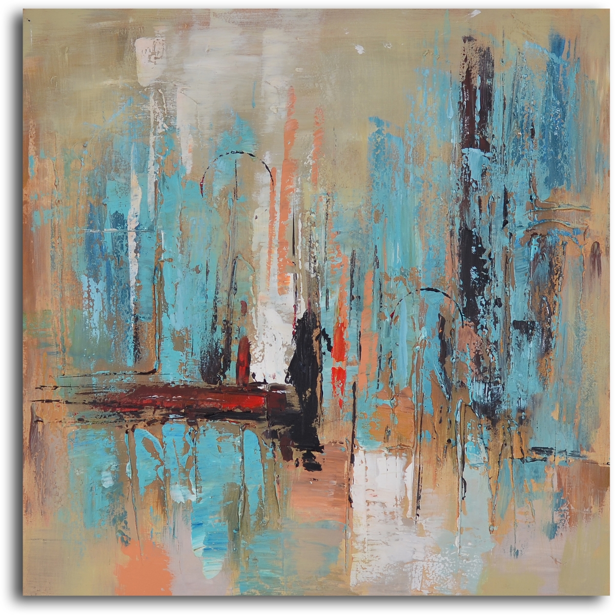 32 x 32 in. Pedestrian in Rain Hand Painted Canvas Wall Art