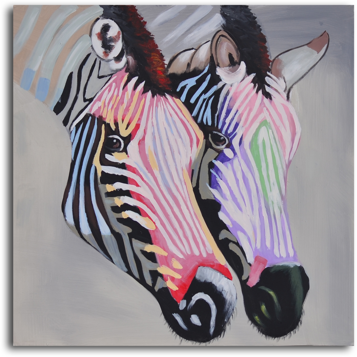 32 x 32 in. Pastel Zebra Duo Hand Painted Canvas Art