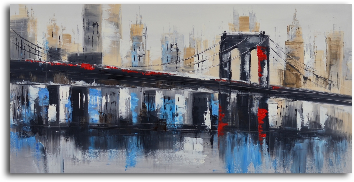 24 x 48 in. Bridge to Downtown Hand Painted Canvas Art