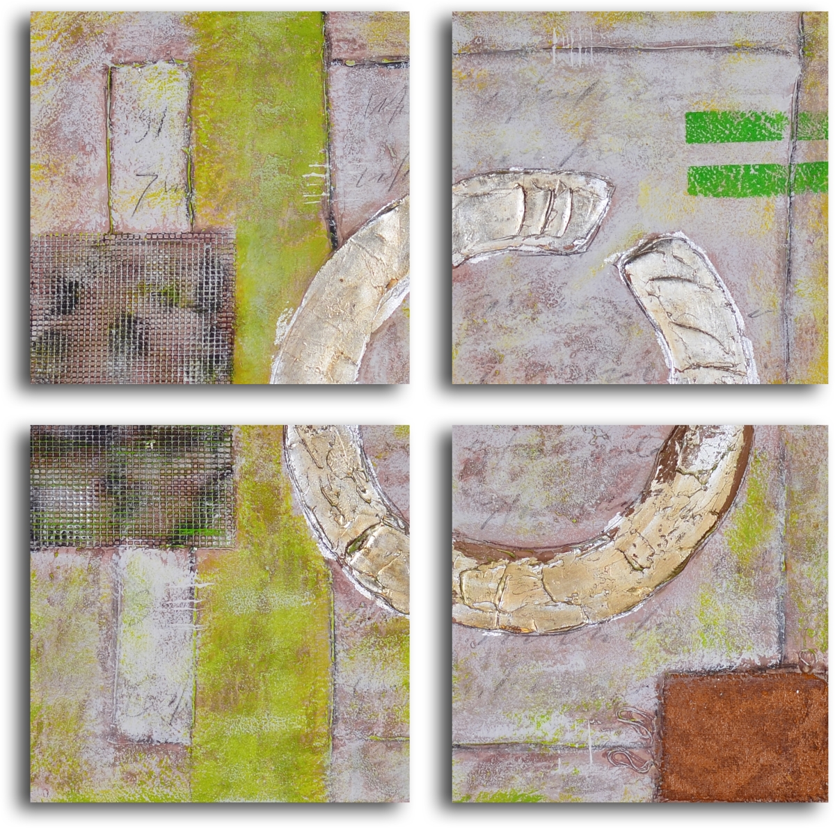 32 x 32 in. Embossed Gold on Tiles Hand Painted Canvas Wall Art