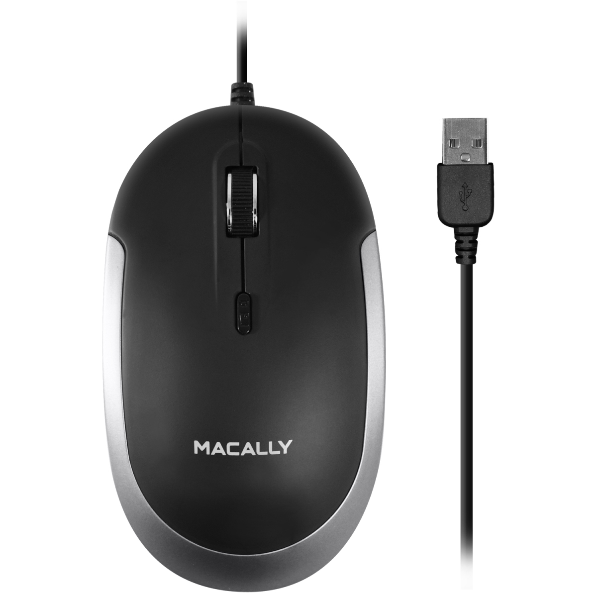 Macally USB Wired Optical Quiet Click Mouse for Mac & PC, Space Gray & Black