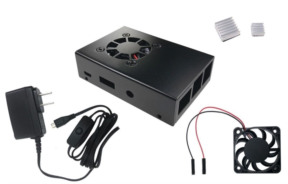 Picture of Micro Connectors RAS-PCS04PWR-BK Aluminum Raspberry Pi 3 Model B B Plus Case with Fan with Power Adapter - Black