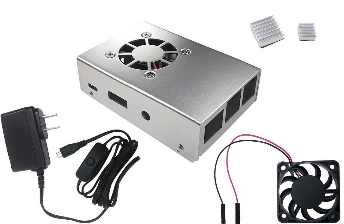 Picture of Micro Connectors RAS-PCS04PWR-SL Aluminum Raspberry Pi 3 Model B B Plus Case with Fan with Power Adapter - Silver