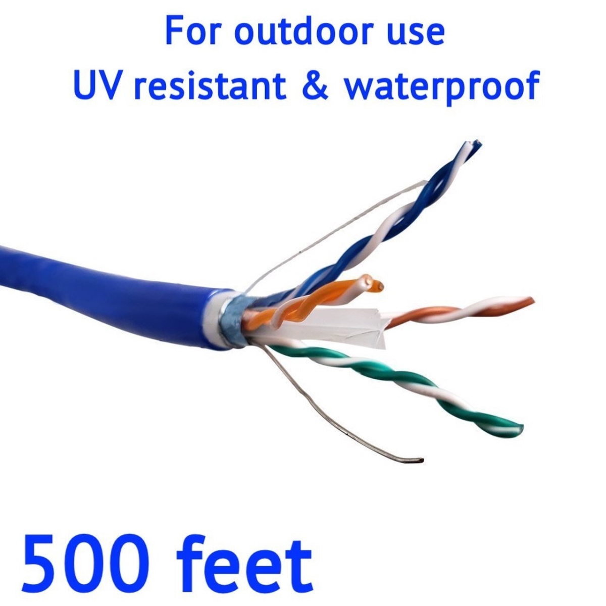 TR4-560BLOU-500 500 ft. Solid Shielded STP CAT6 Outdoor, UV Resistant and Waterproof Bulk Ethernet Cable - Blue