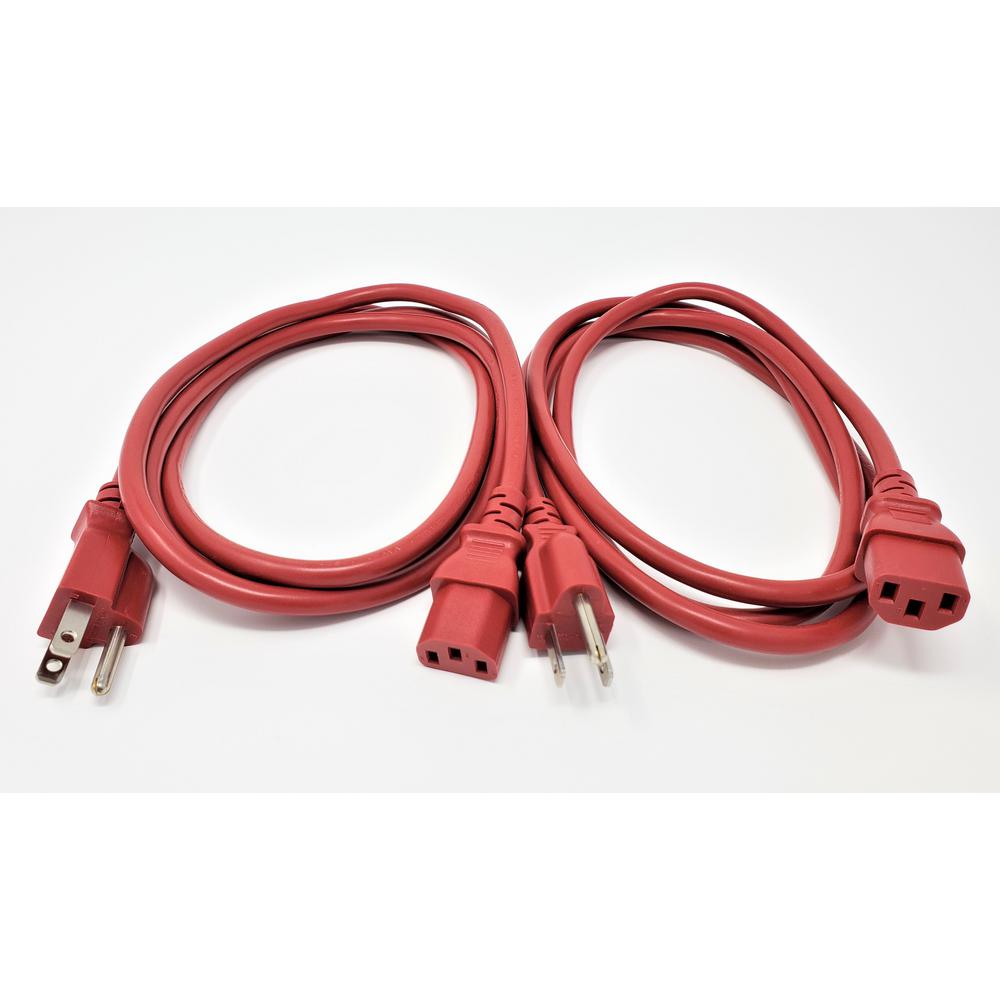 6 ft. UL Approved 18 AWG 10 Amp Power Cord NEMA 5-15P to C13, Red - Pack of 2