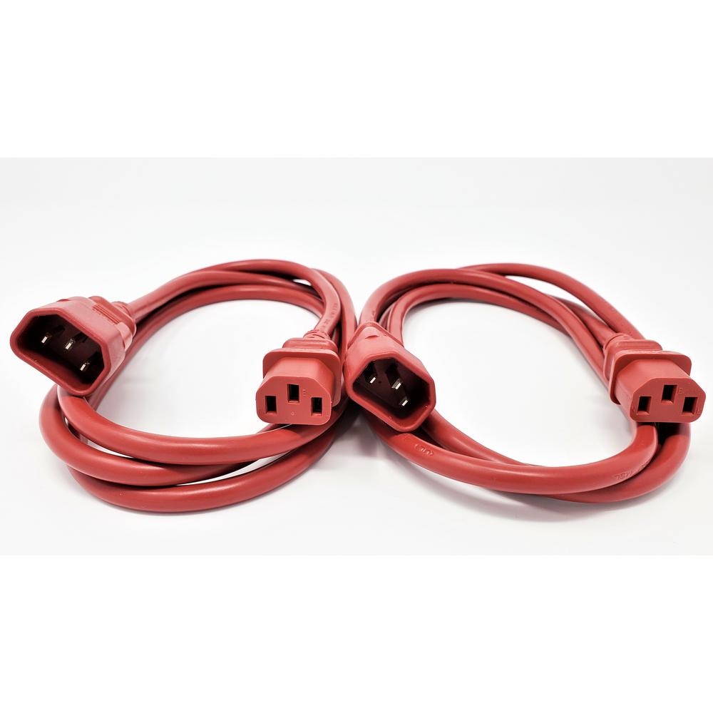 Picture of Micro Connectors M05-113EULR-2P 6 ft. 18 AWG AC Power Extension Cord UL Approved C13 to C14, Red - Pack of 2