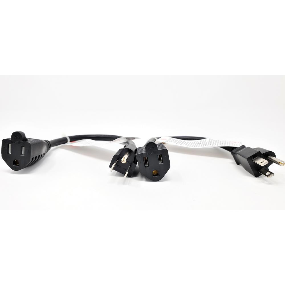 1 ft. 16 AWG Heavy Duty AC Power Extension Cord UL Approved, Black - Pack of 2