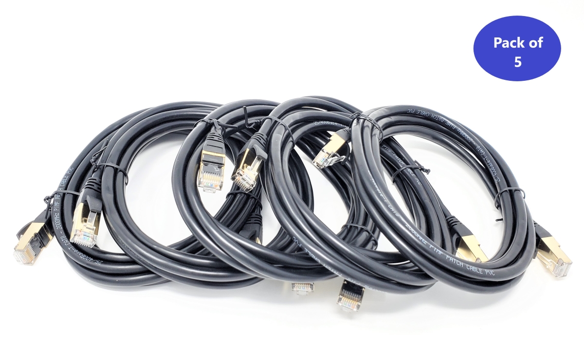 E12-007B-5 7 ft. CAT 8 SFTP Double Shielded RJ45 Snagless Ethernet Cable, Black - Pack of 5